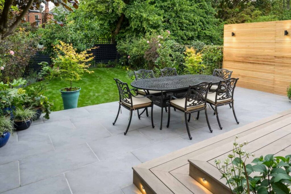 A stylish garden patio and paving installation in Llanelli by Affordable Driveways and Patios